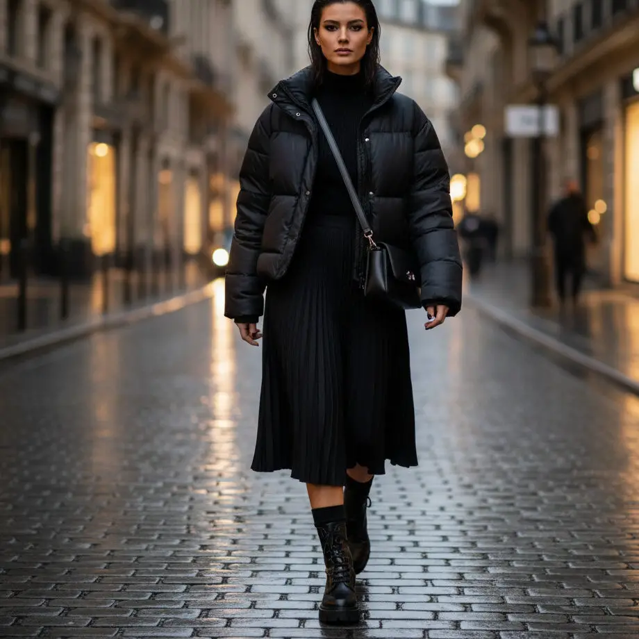 Puffer Jacket with Midi Skirt