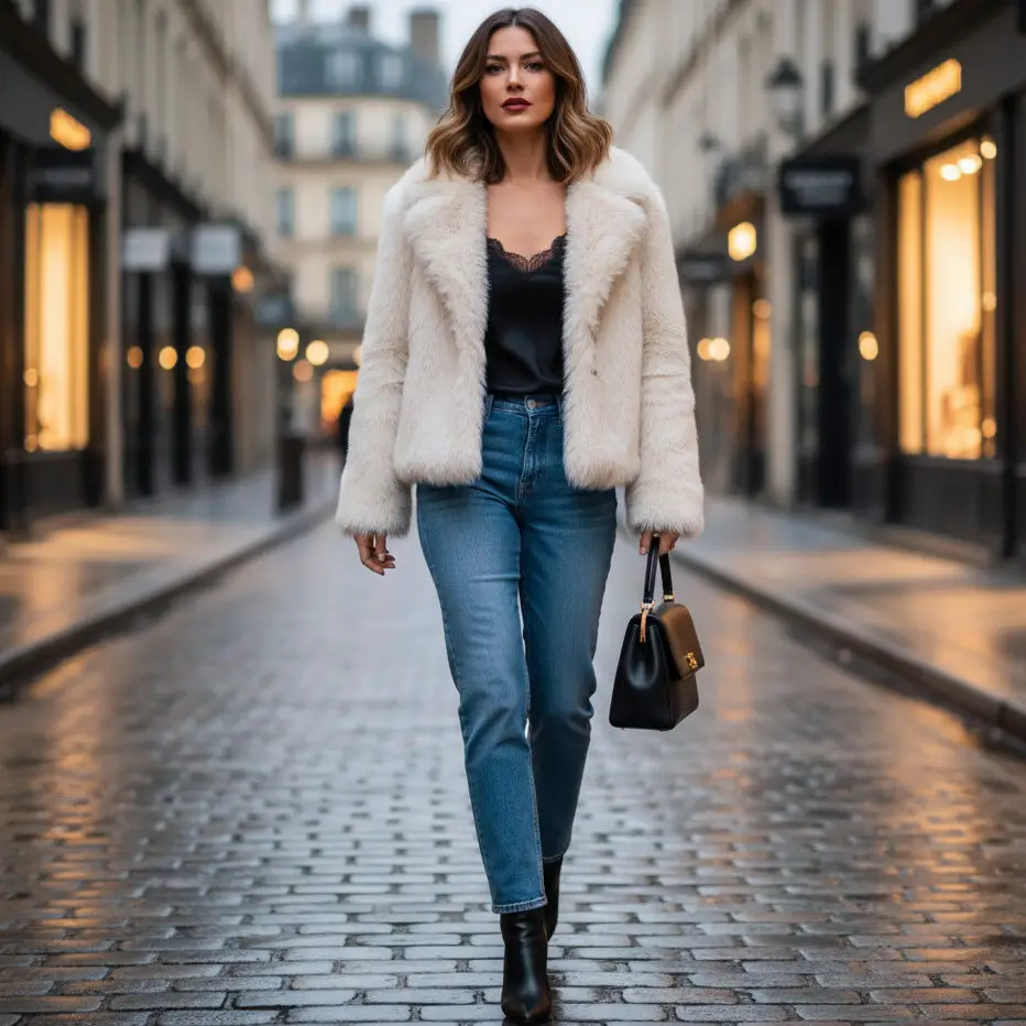 Denim Jeans with Faux Fur Jacket