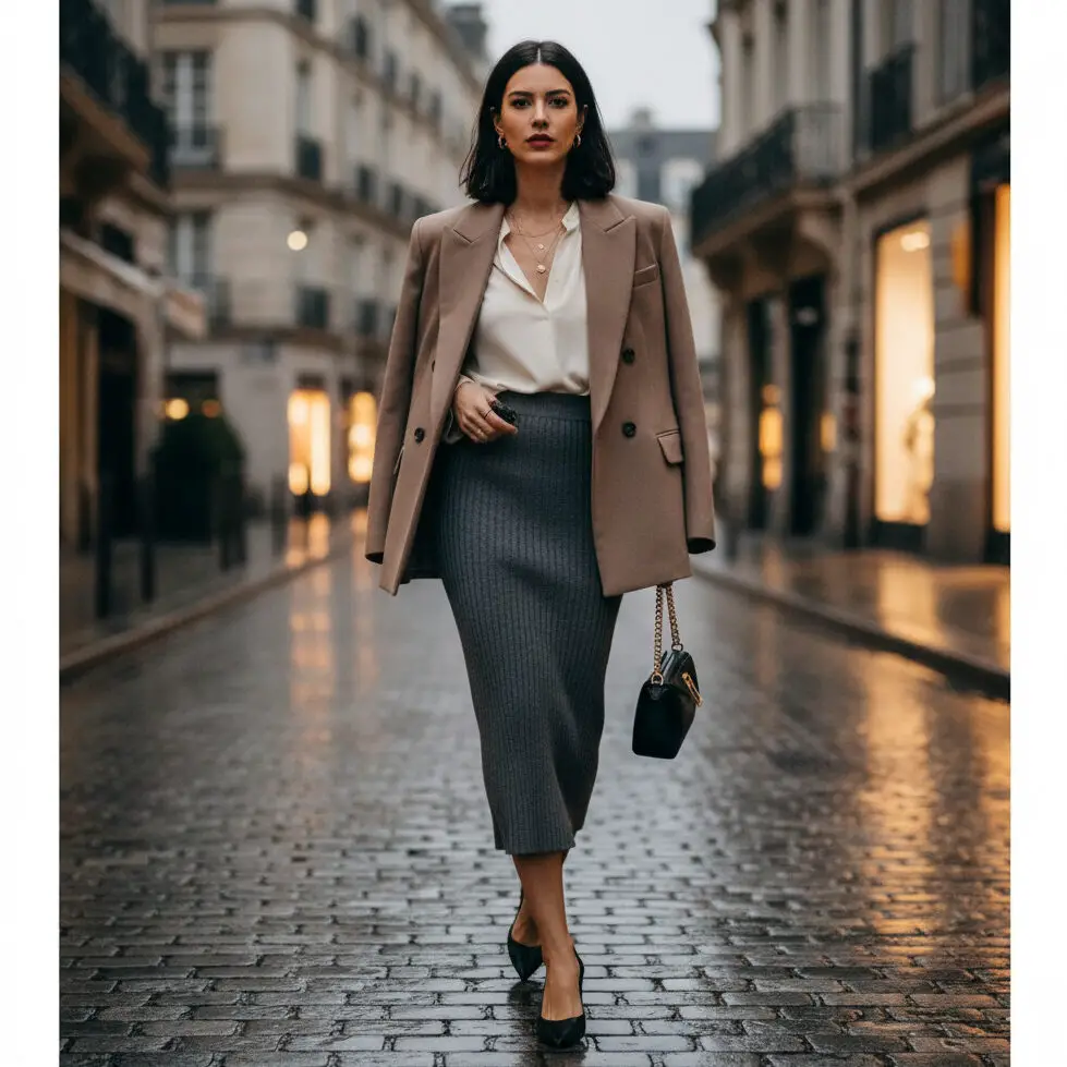 Midi Sweater Skirt with Blazer