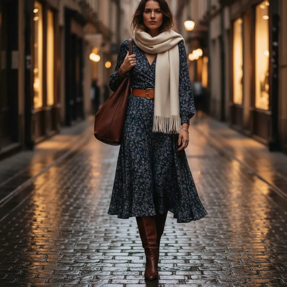 Wrap Dress with Knee Boots