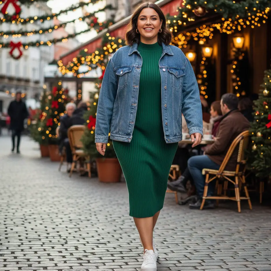 Denim Jacket with Knit Dress