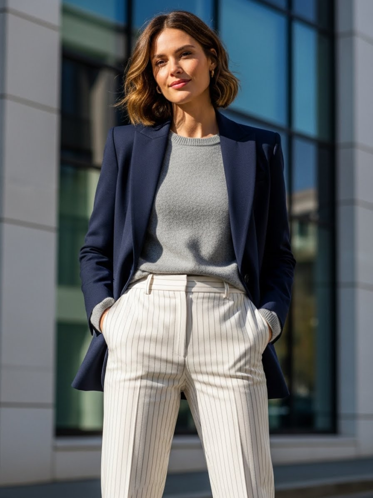 Blazer + Sweater + Straight-Leg Pants