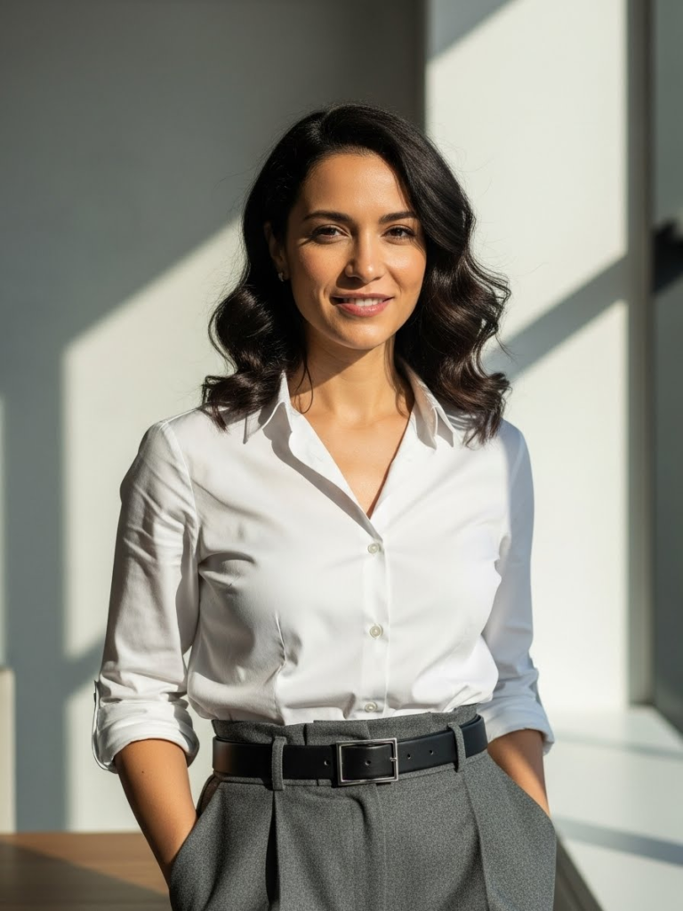 Button-Up Shirt + Wool Trousers + Belt