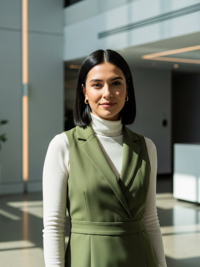 Turtleneck + Sleeveless Tailored Dress