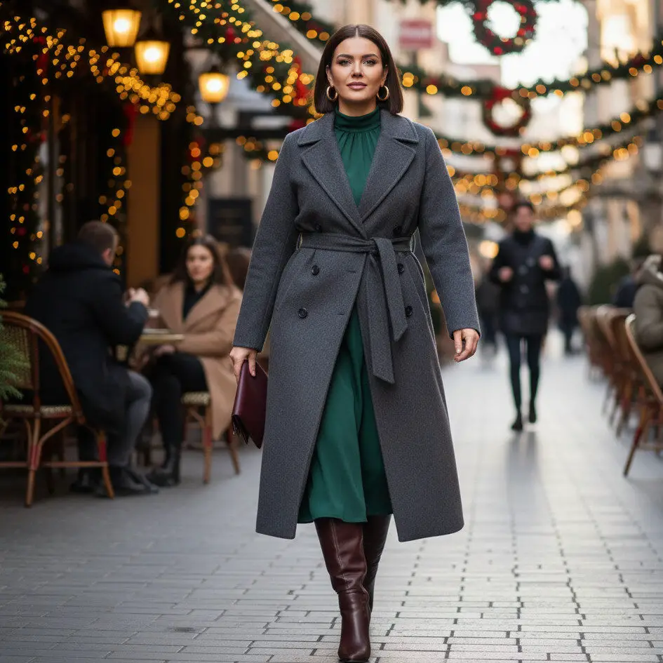 Belted Coat with Midi Dress