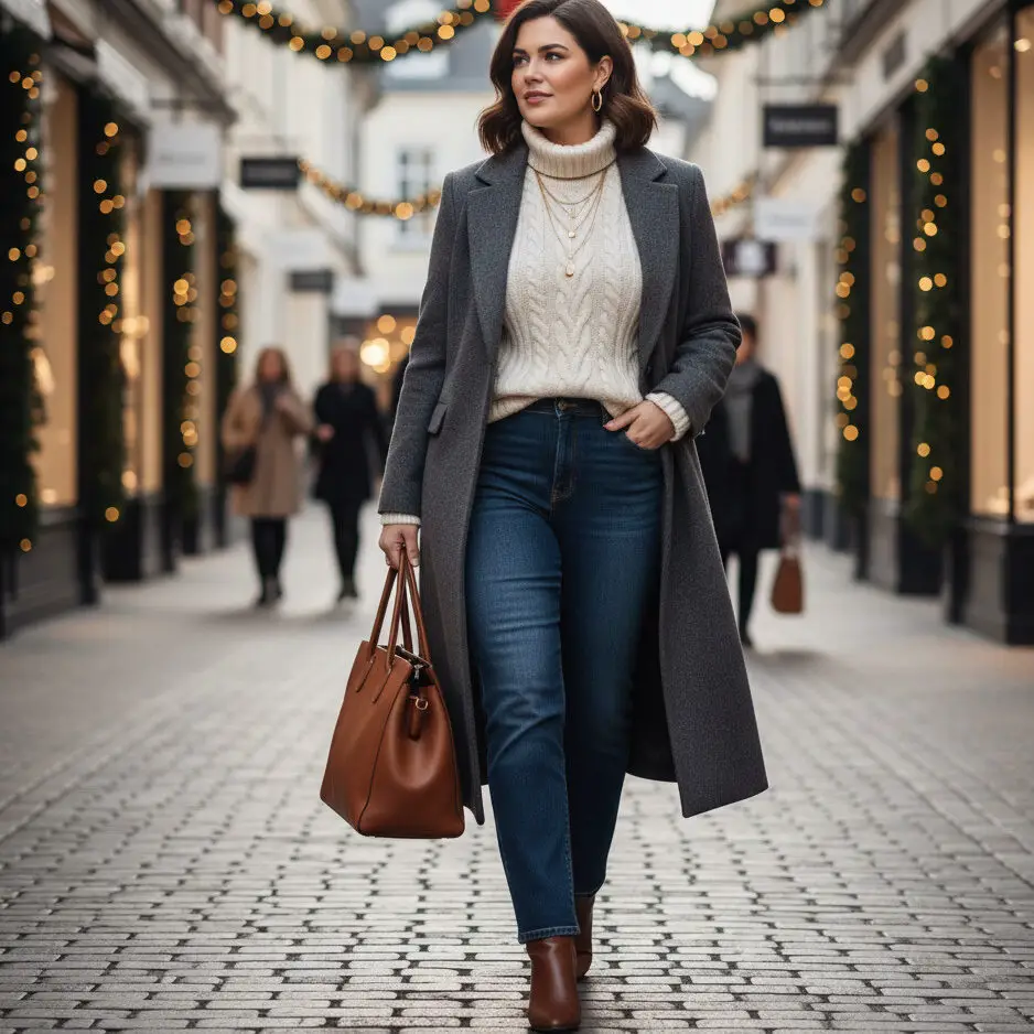 Wool Coat with Sweater and Jeans