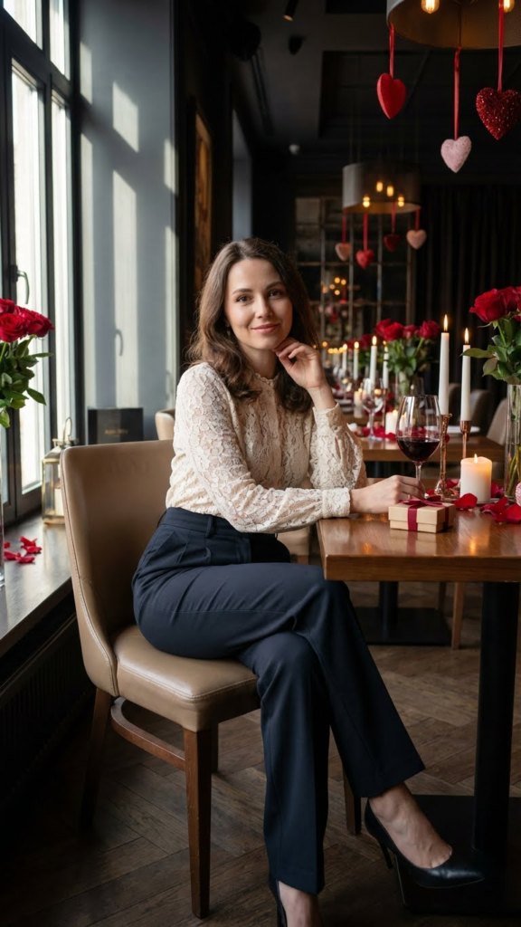 Lace Blouse + High-Waisted Pants