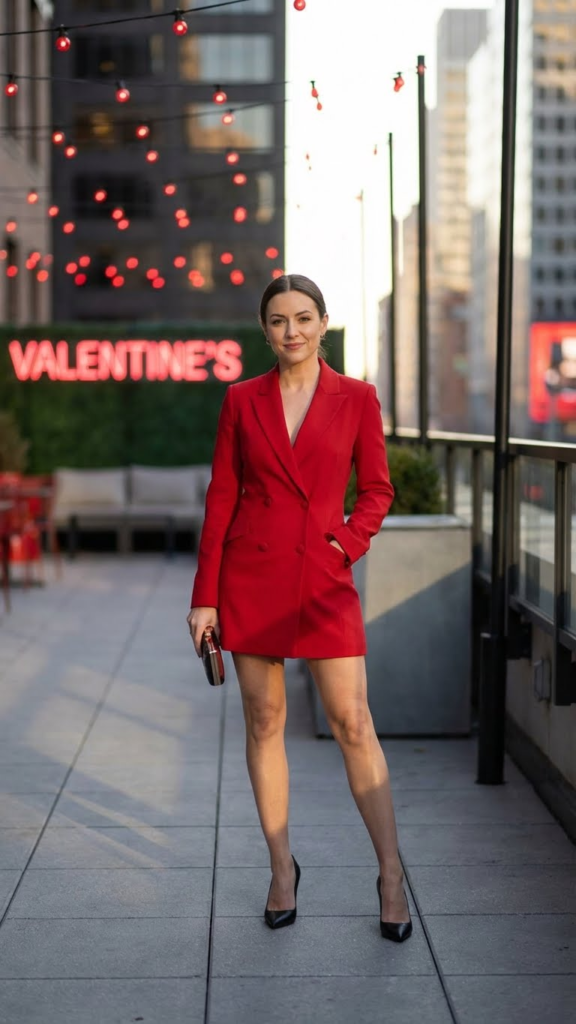 Red Blazer Dress + Pointed Toe Heels