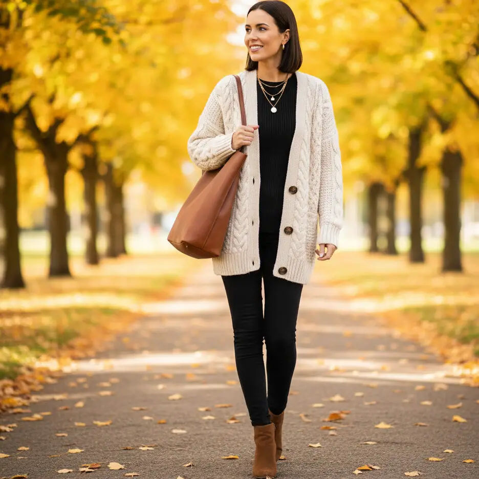  Long Cardigan with Black Leggings
