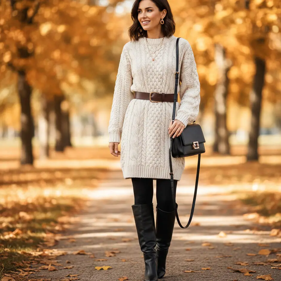 Knit Sweater Dress Over Leggings
