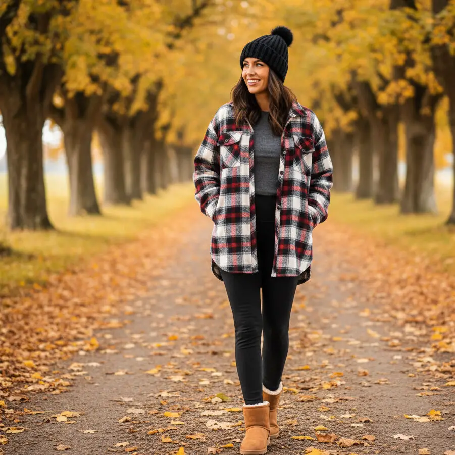 Flannel Shirt with Black Leggings