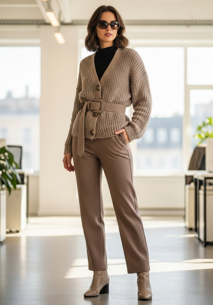 Chunky Cardigan & Straight-Leg Pants