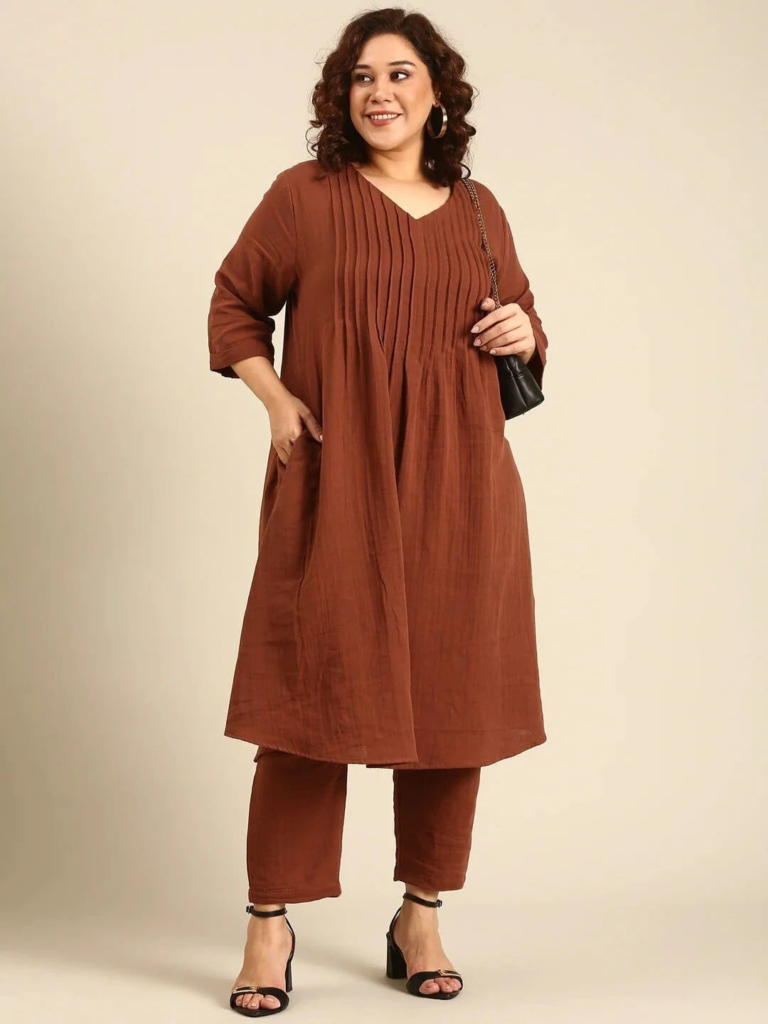 Elegant Rust-Colored Tunic and Pants Set