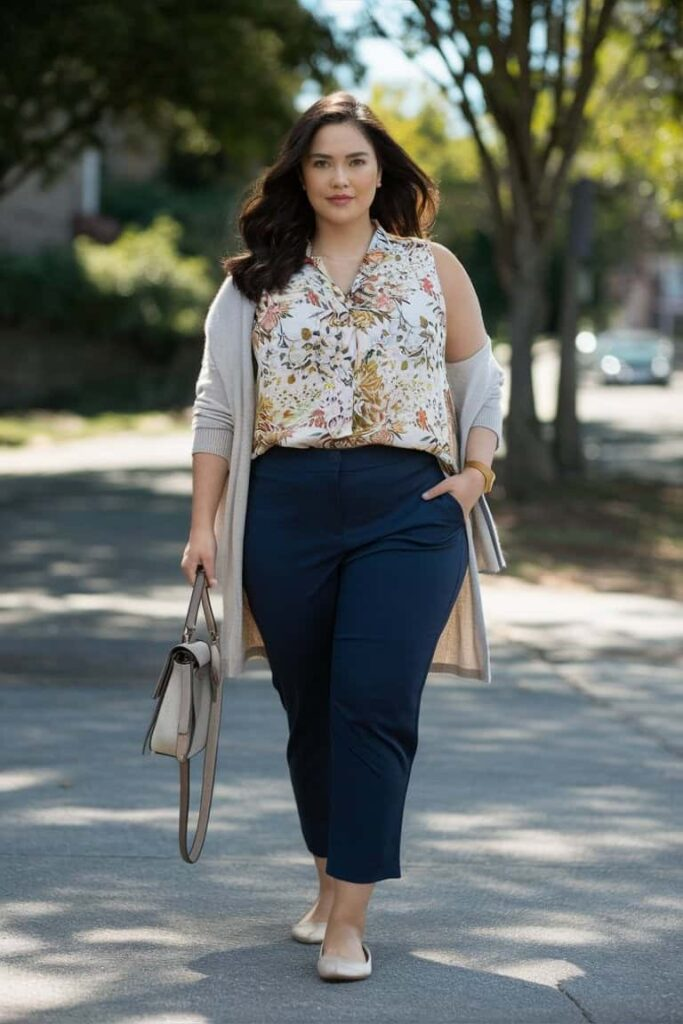 Floral Blouse and Long Cardigan Combo