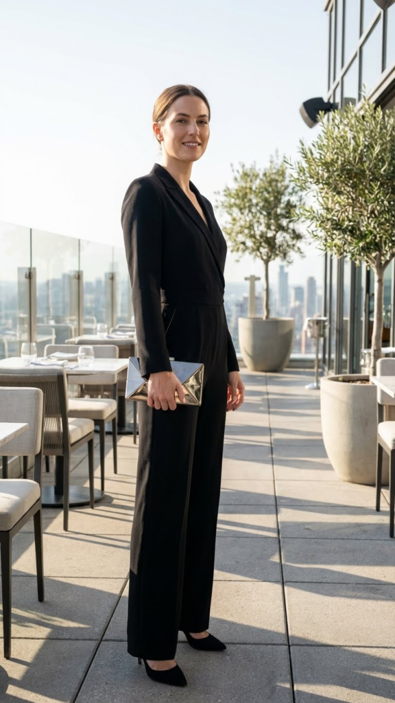 Chic Black Jumpsuit + Statement Clutch