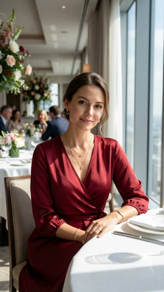 Elegant Wrap Dress + Dainty Jewelry