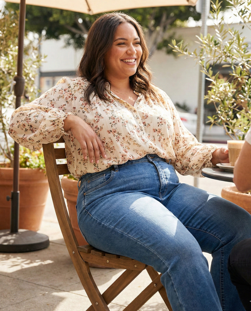 Blouse + High-Waisted Jeans