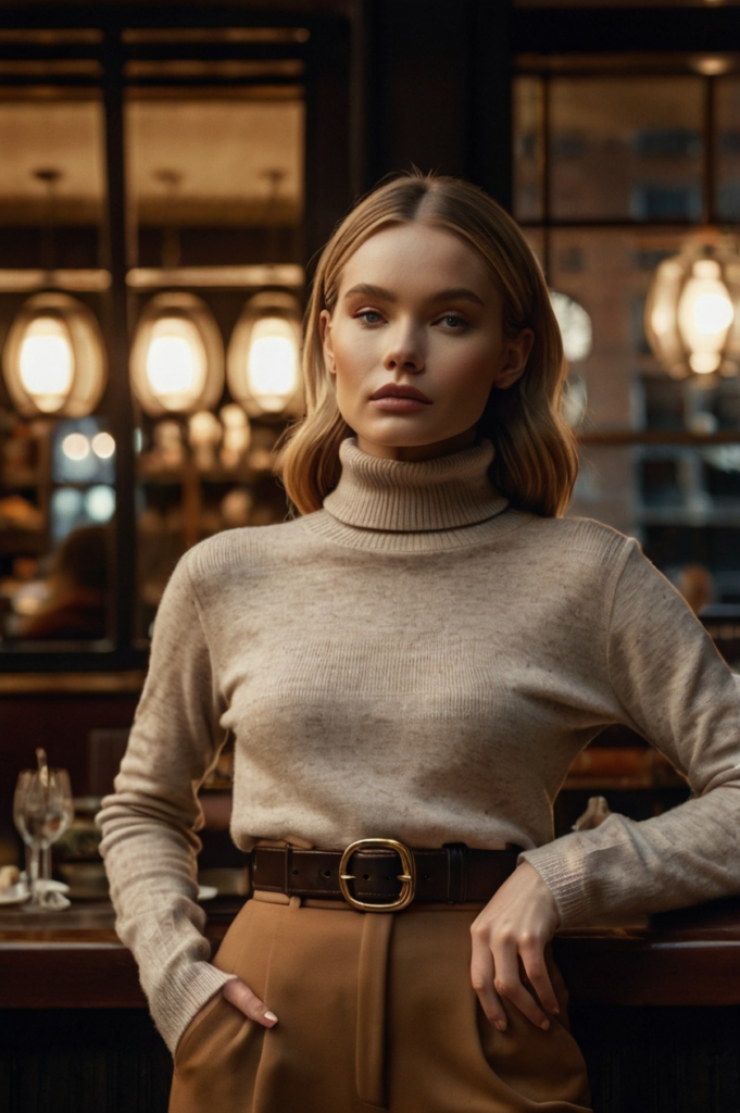 Turtleneck Sweater and High-Waisted Trousers