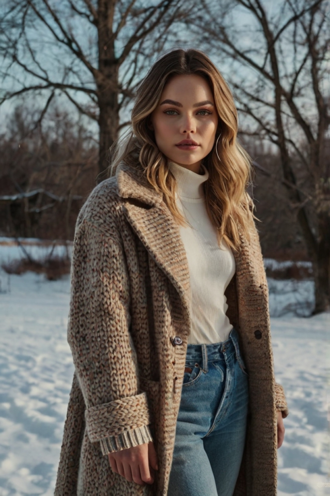 8. Long Coat and Cropped Sweater with Jeans