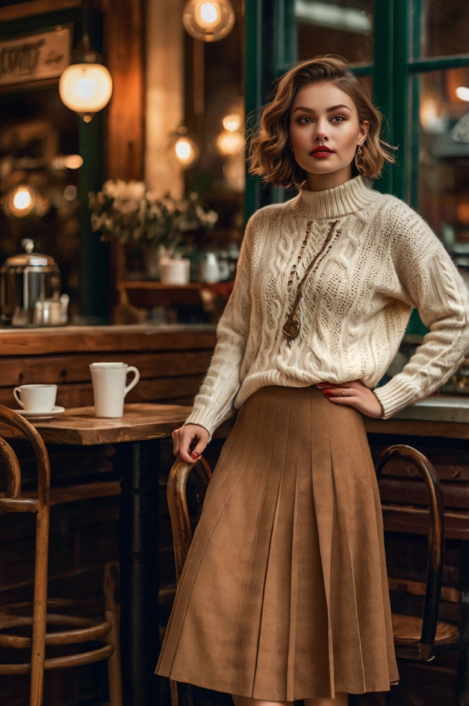 Cable-Knit Sweater and Midi Skirt