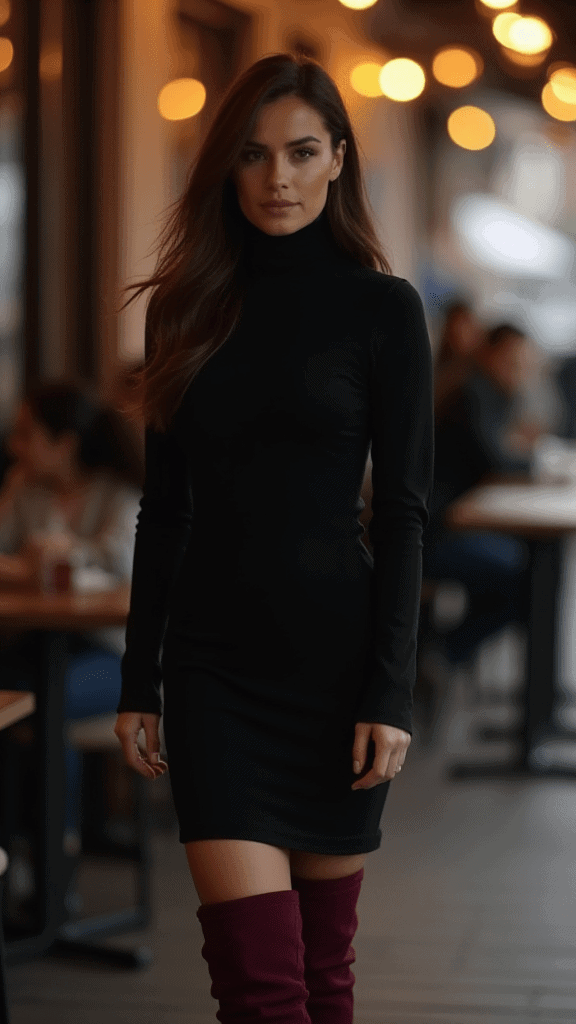 Turtleneck Dress and Over-the-Knee Boots