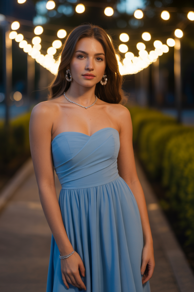 Dusty Blue Strapless Maxi Dress