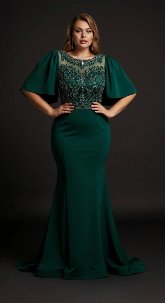 Emerald Green Mermaid Gown with Crystal Details
