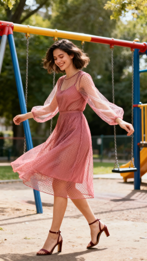 Rosy Mesh Midi With Sheer Sleeves That Feels Like A Love Song