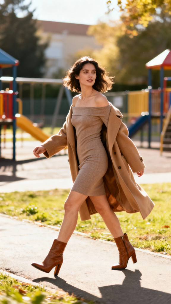  Off-Shoulder Bodycon + Oversized Coat For Soft-Meets-Structured Glam