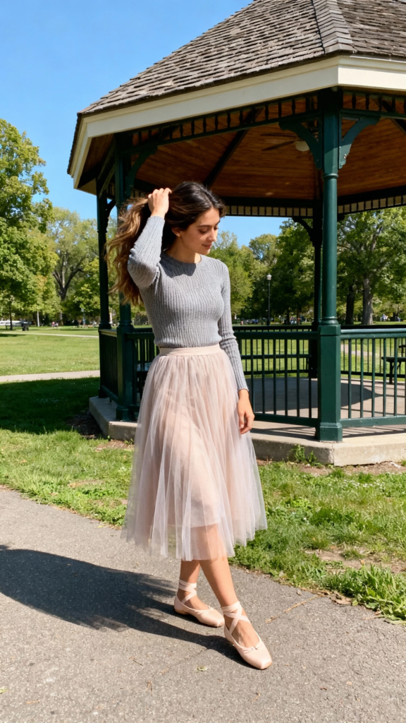 Tulle Skirt + Fitted Knit Top That’s Balletcore, But Grown