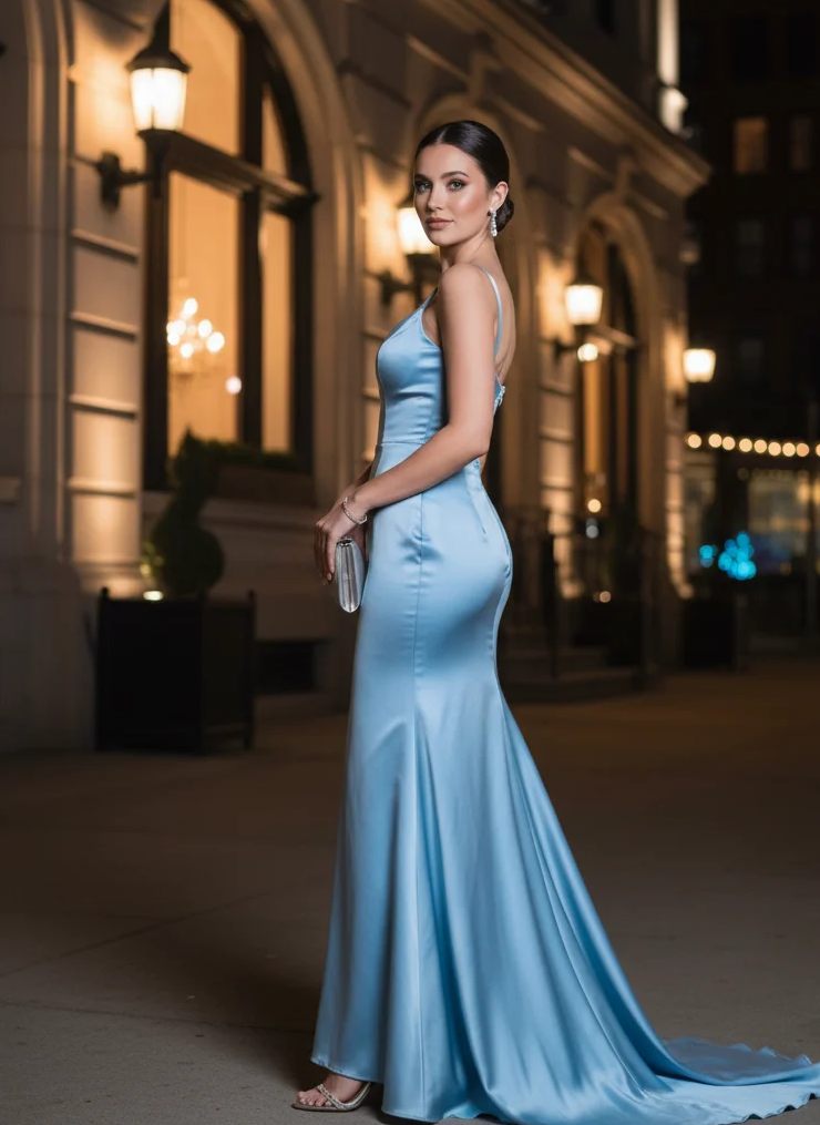Sky Satin Mermaid Gown Look