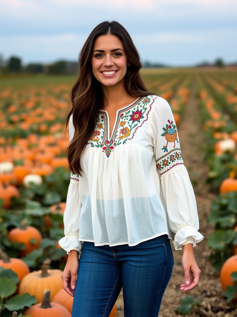Embroidered Blouse and High-Waisted Jeans