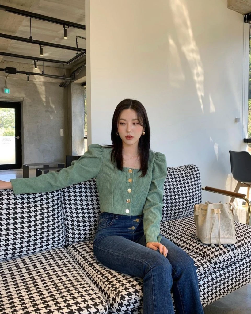 Sage Blouse with Tailored Button Details