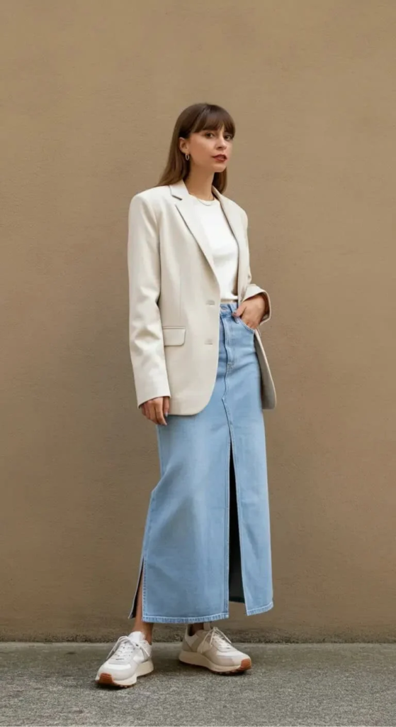 Split-hem Denim Maxi with Oversized Blazer