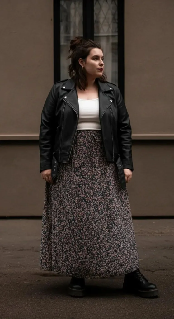 Floral Maxi with Leather Jacket