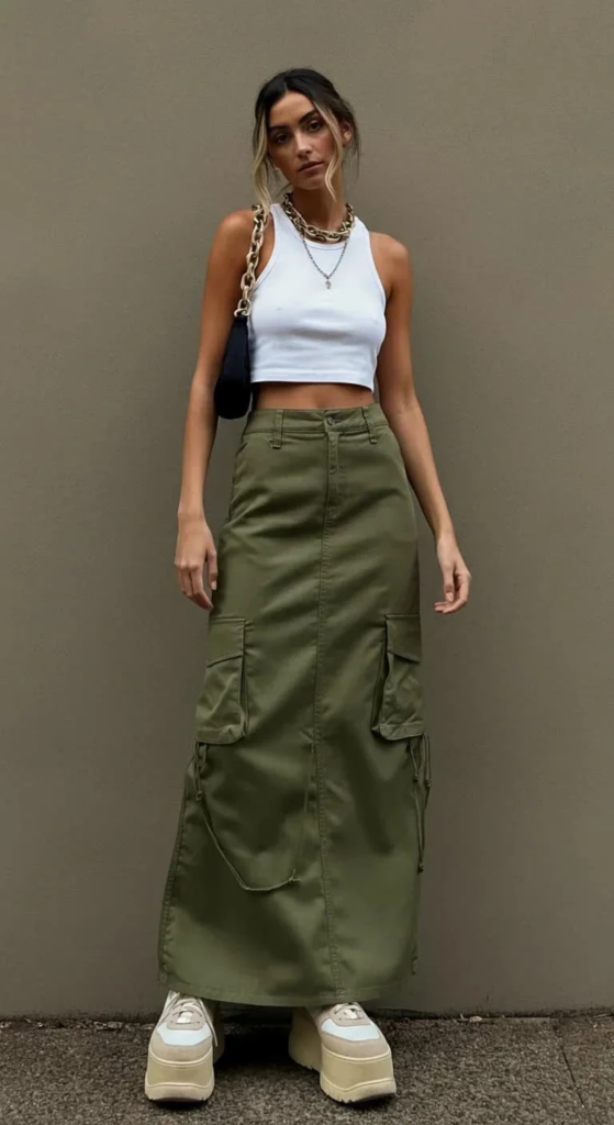 Cargo Maxi Skirt with Crop Tank
