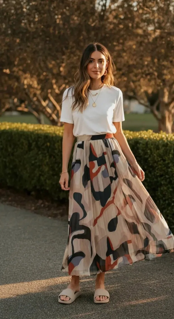 Printed Chiffon Maxi with Basic T-shirt