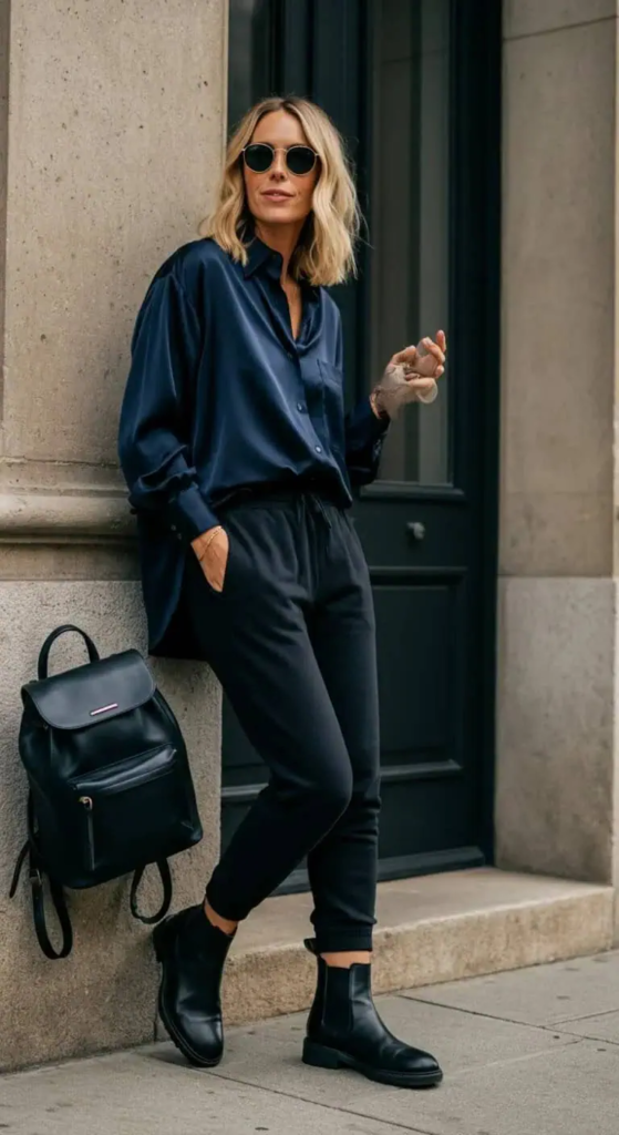 Silk Button-Down with Premium Joggers