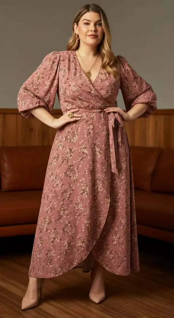 Floral Wrap Maxi Dress with Statement Sleeves