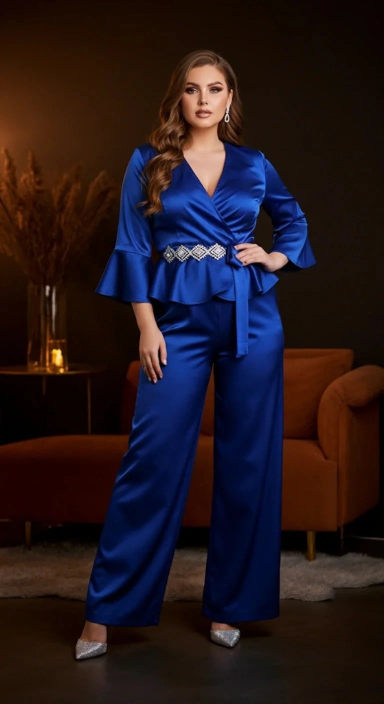 Satin Wrap Jumpsuit with Peplum