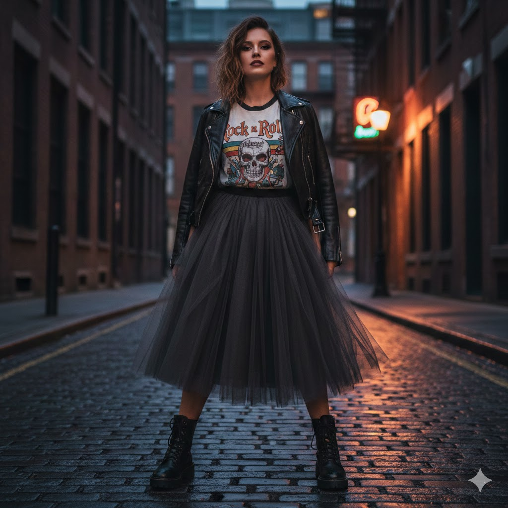 Tulle Midi Skirt and Graphic Tee