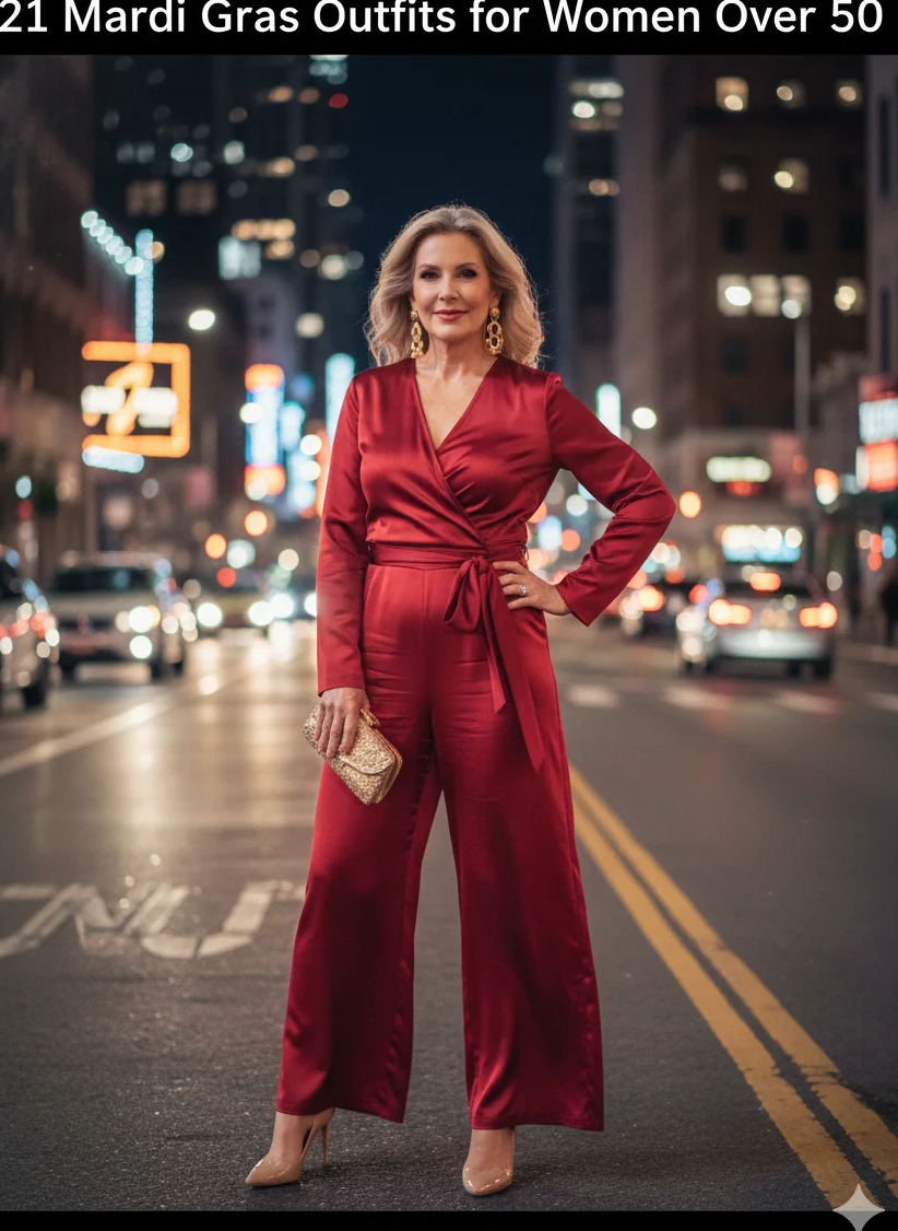 Red Satin Wrap Jumpsuit