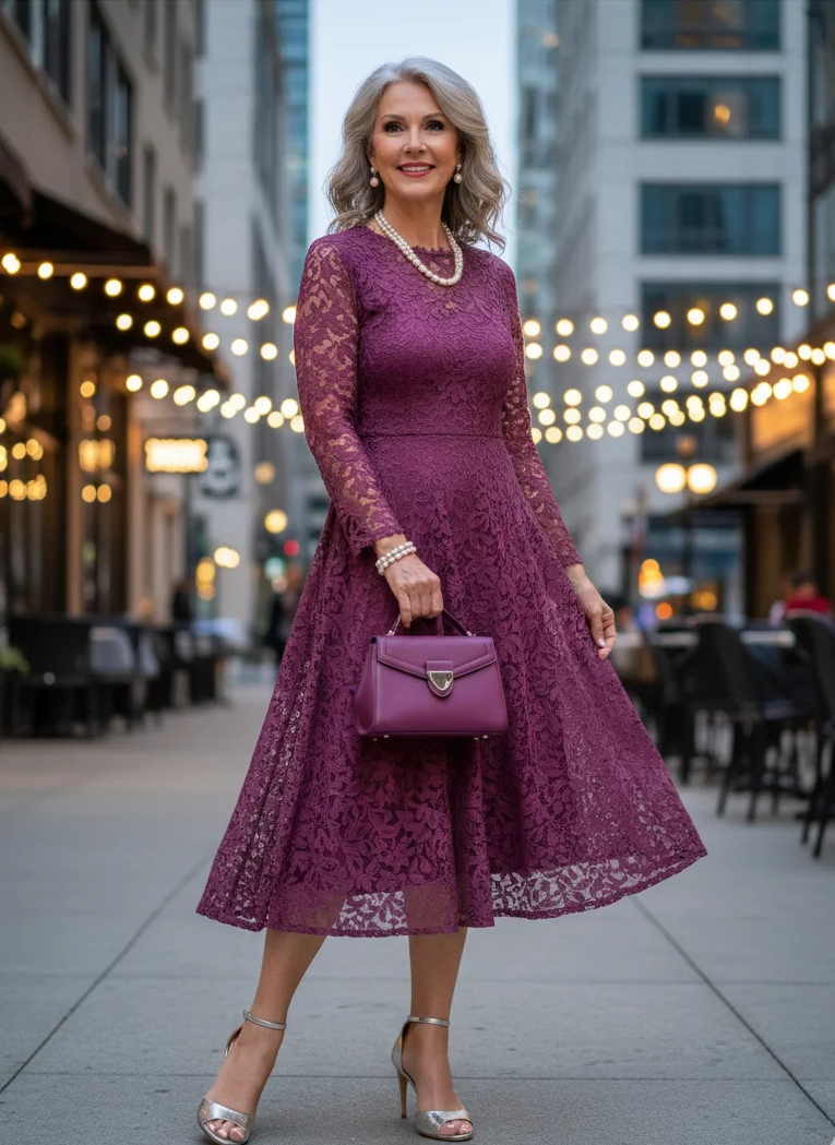 Plum Lace Midi Dress