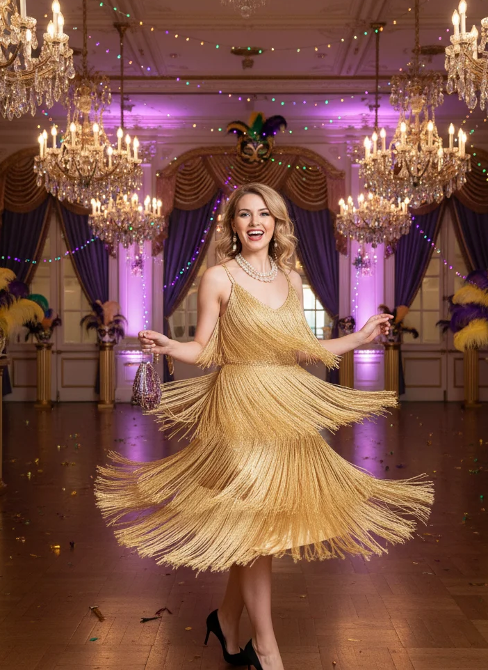 Gold Fringe Flapper Dress